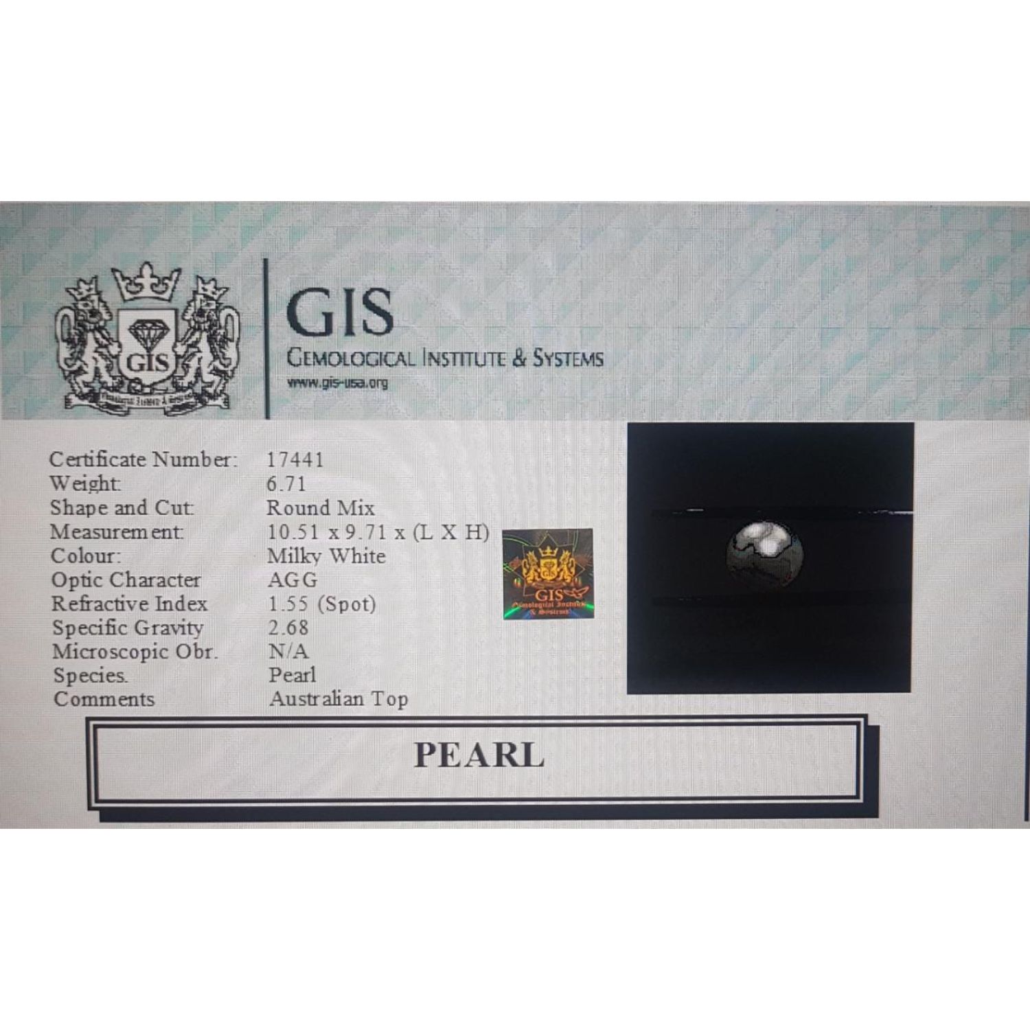 PRL1961 4 PEARL 6.71 Ct.