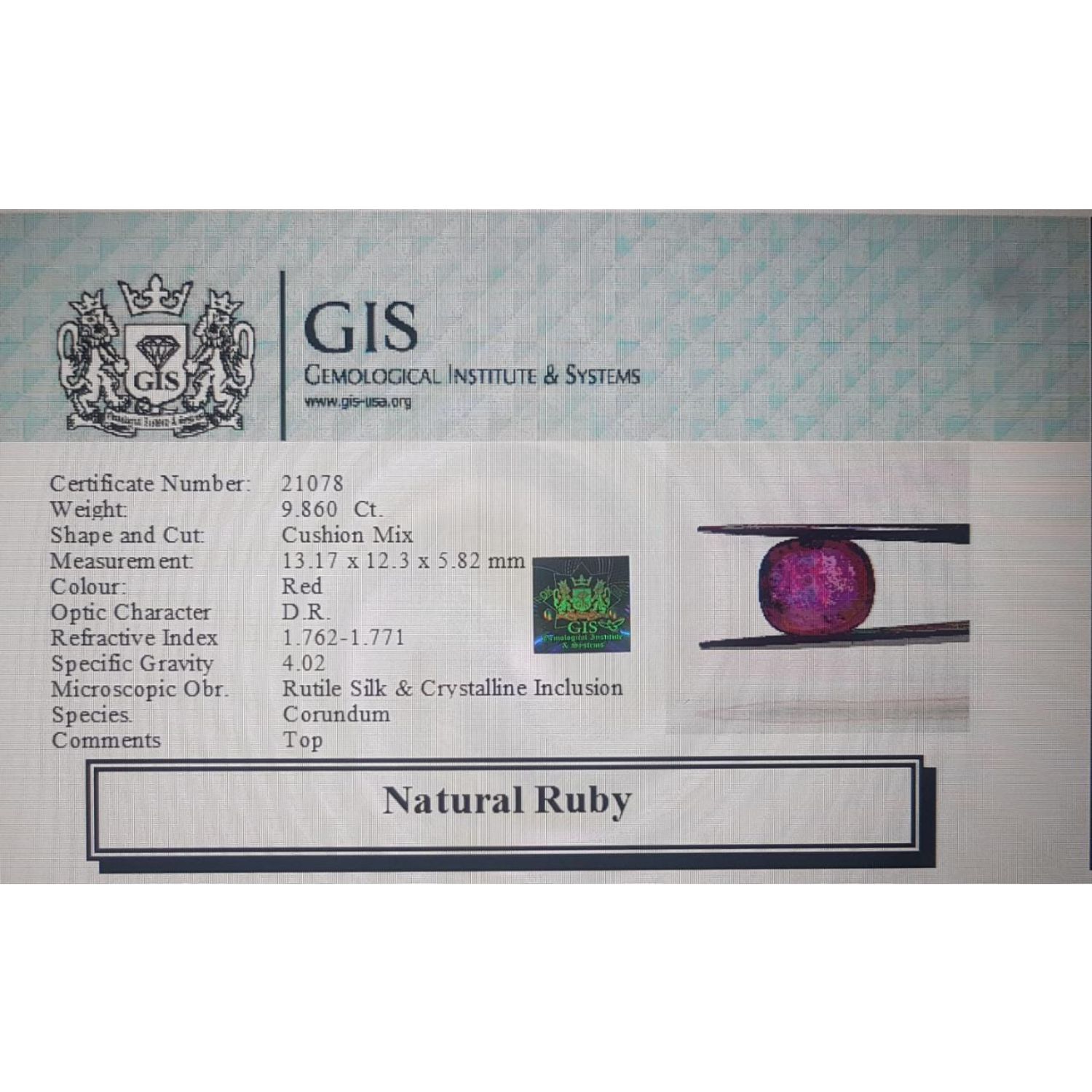 Ruby 9.86 Ct. 5 RUB1030 4 Ruby 9.86 Ct.