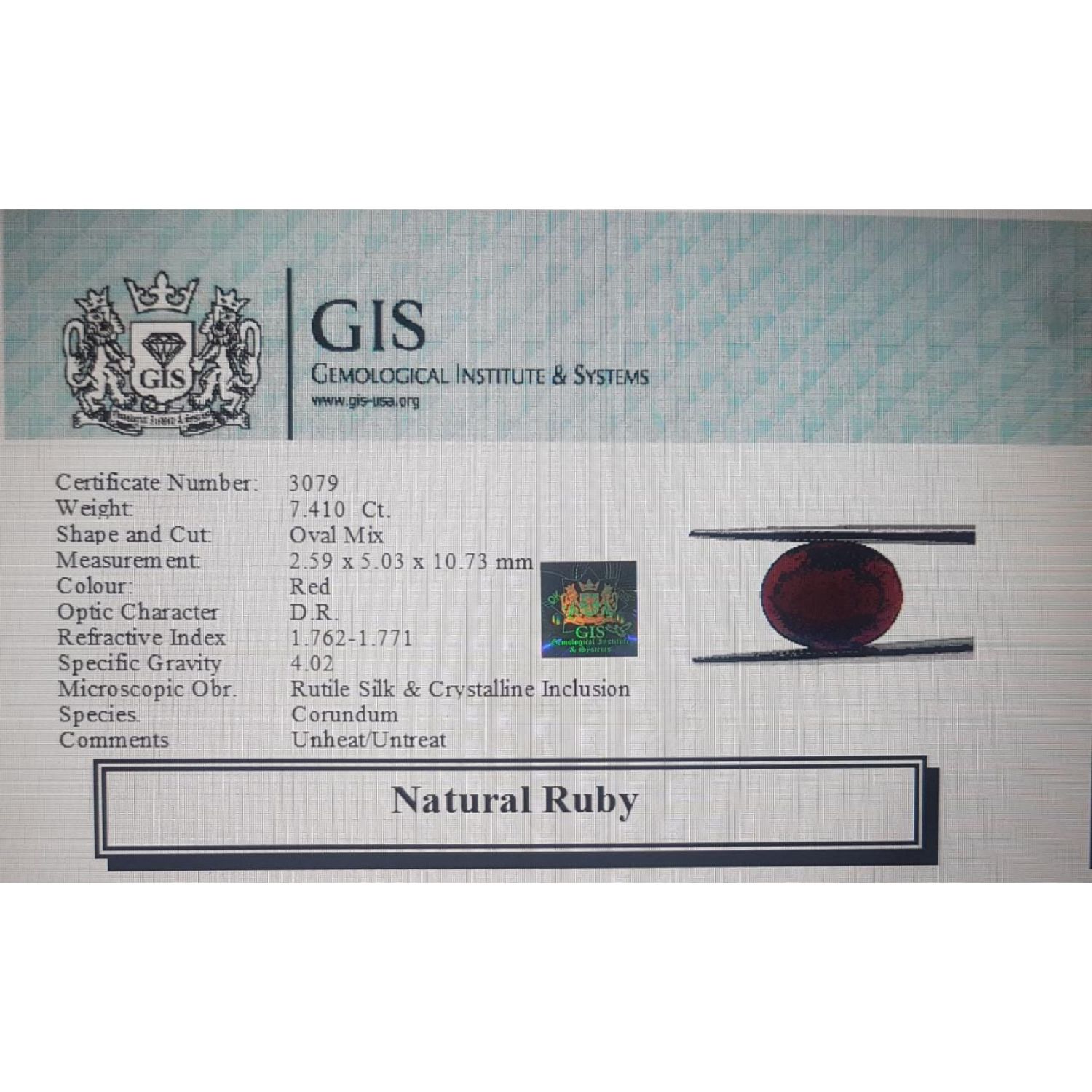 RUB4001 4 Ruby 7.41 Ct.