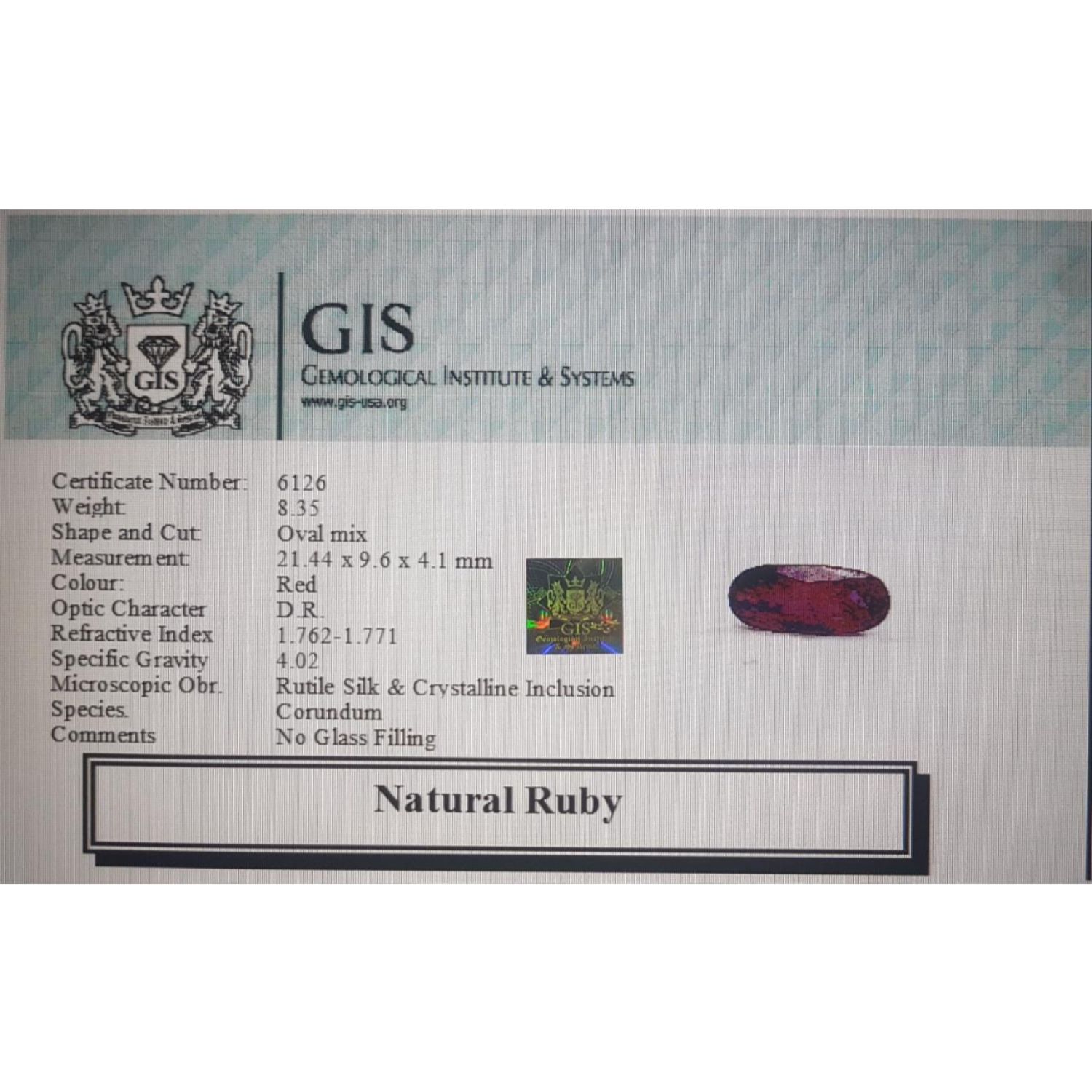 RUB599 4 Ruby 8.35 Ct.