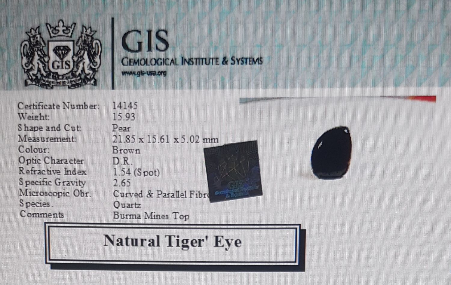 Tiger's Eye 15.93 Ct.