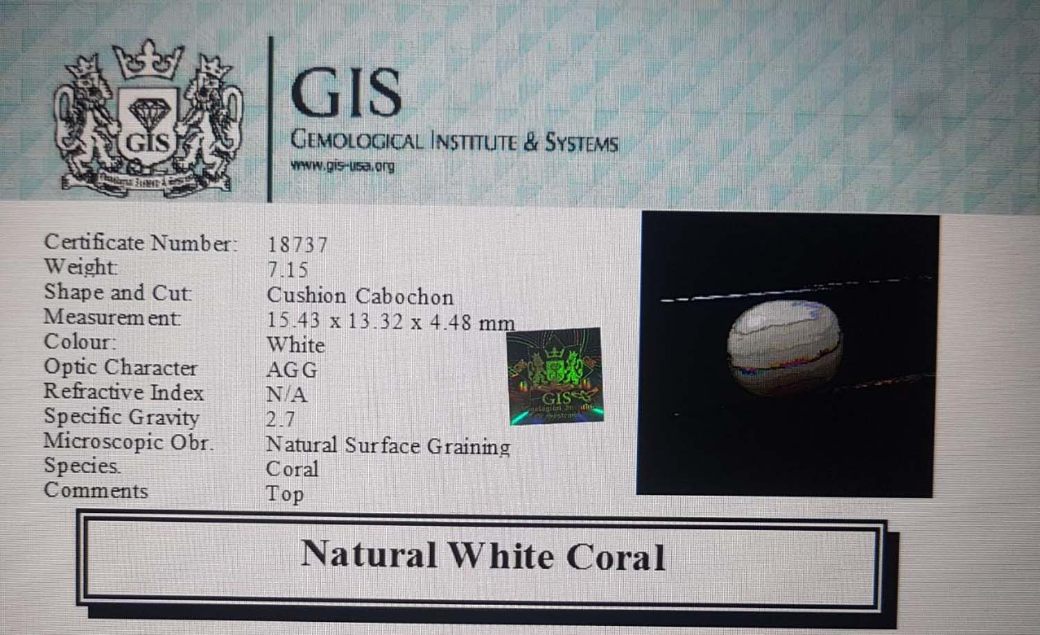 White Coral 7.15 Ct.