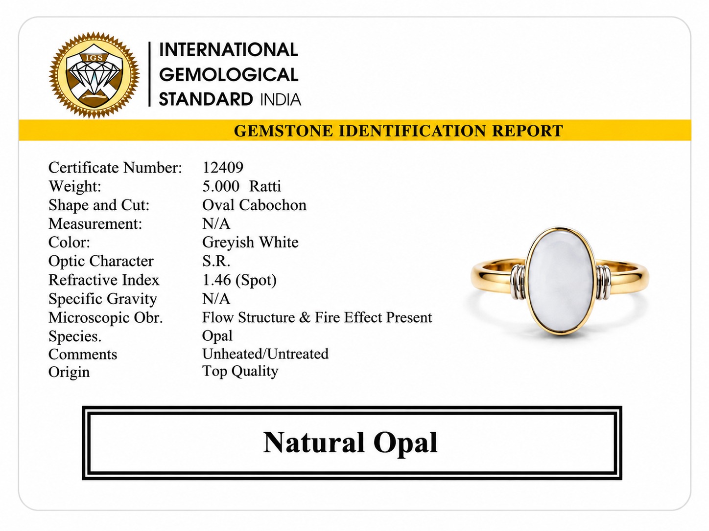 Opal Ring Rs.2090/- (5+ Ratti)