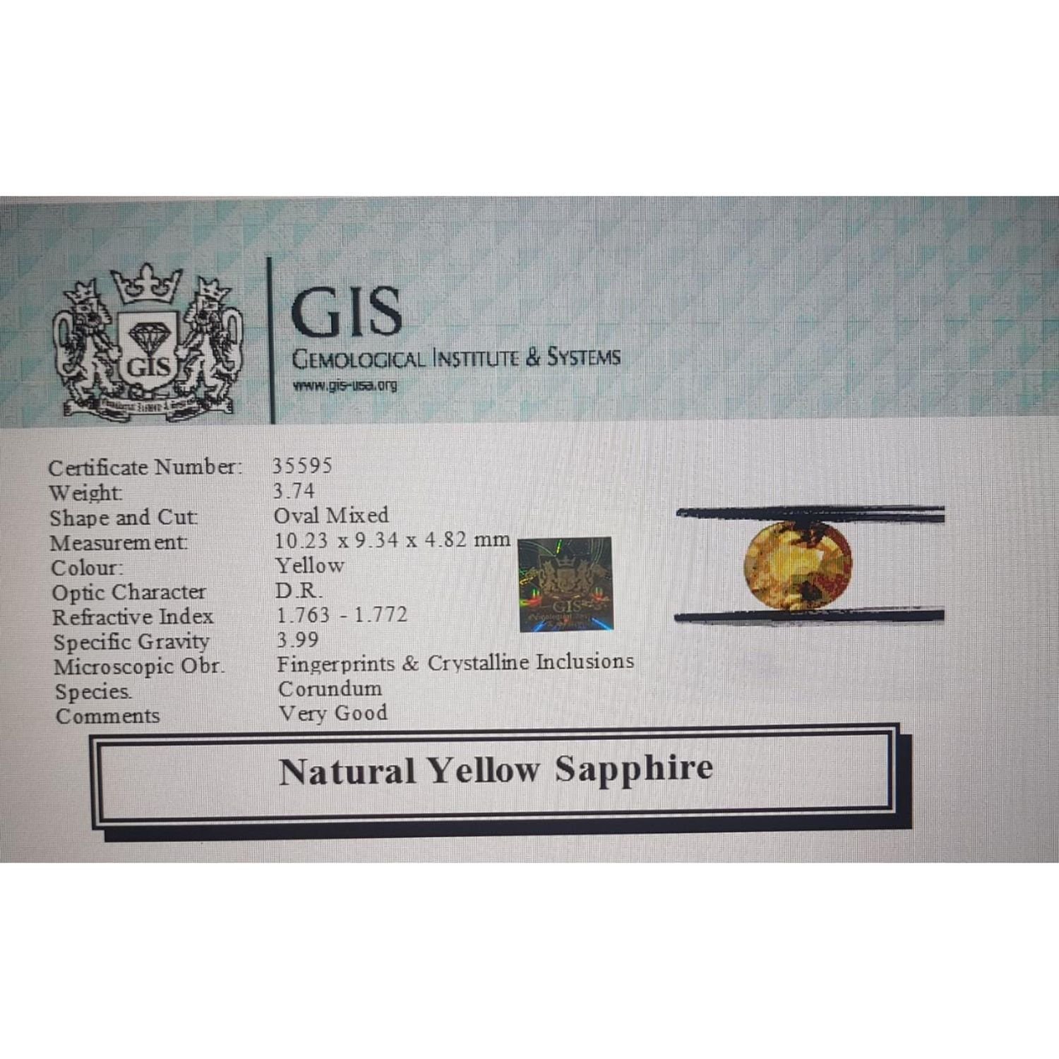 YSP1297 4 Yellow Sapphire 3.74 Ct.