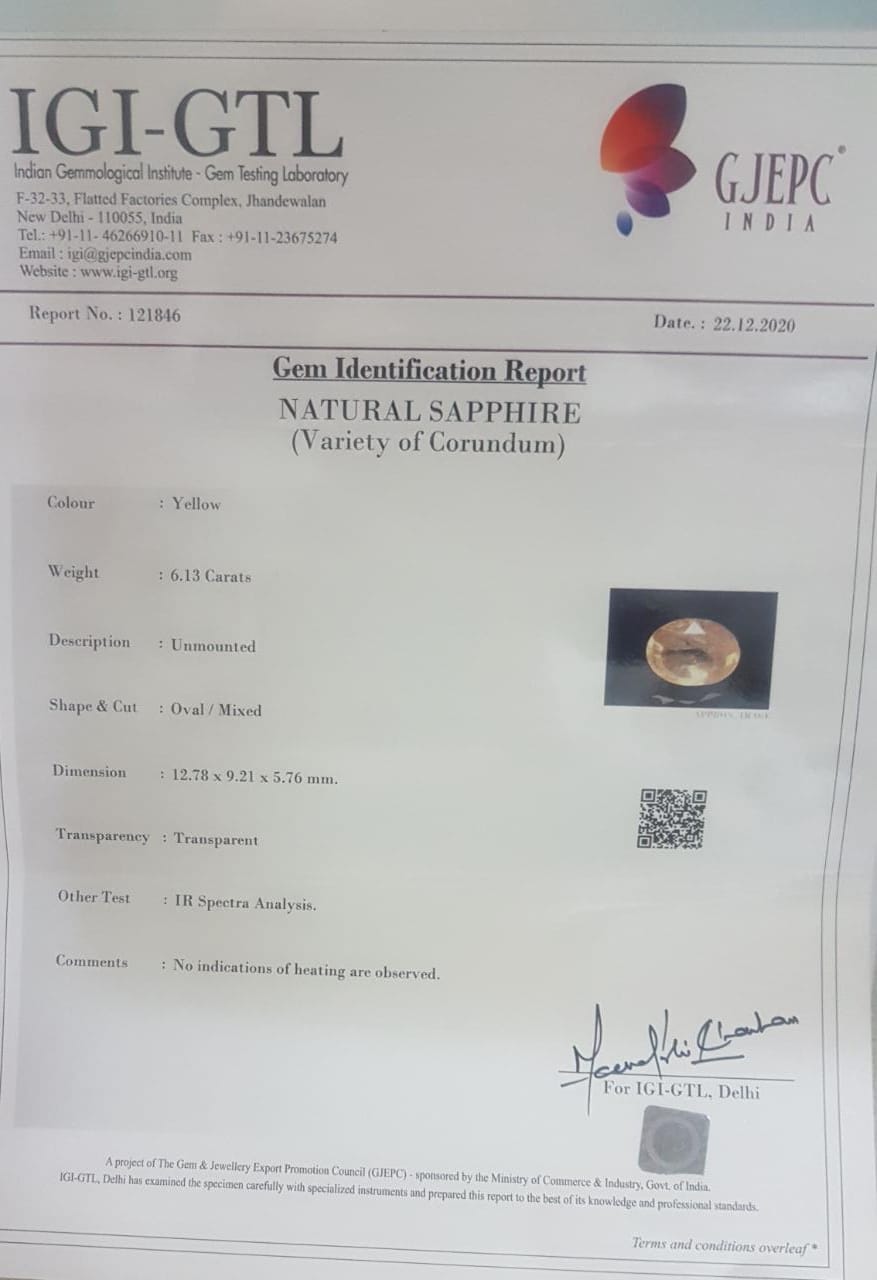 Yellow Sapphire 6.13 Ct. 5 YSP7826 4 1 Yellow Sapphire 6.13 Ct.