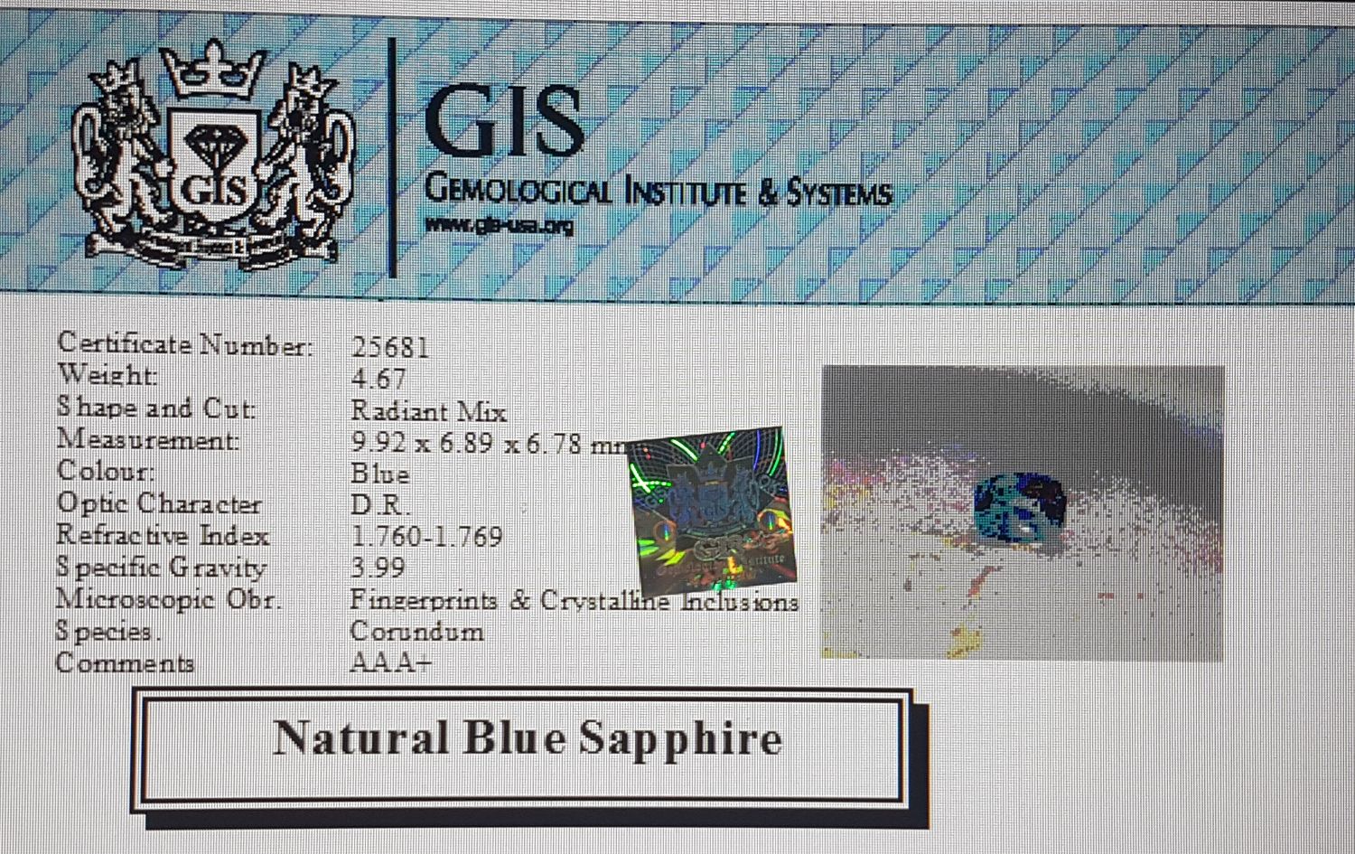 Blue Sapphire 4.67 Ct.