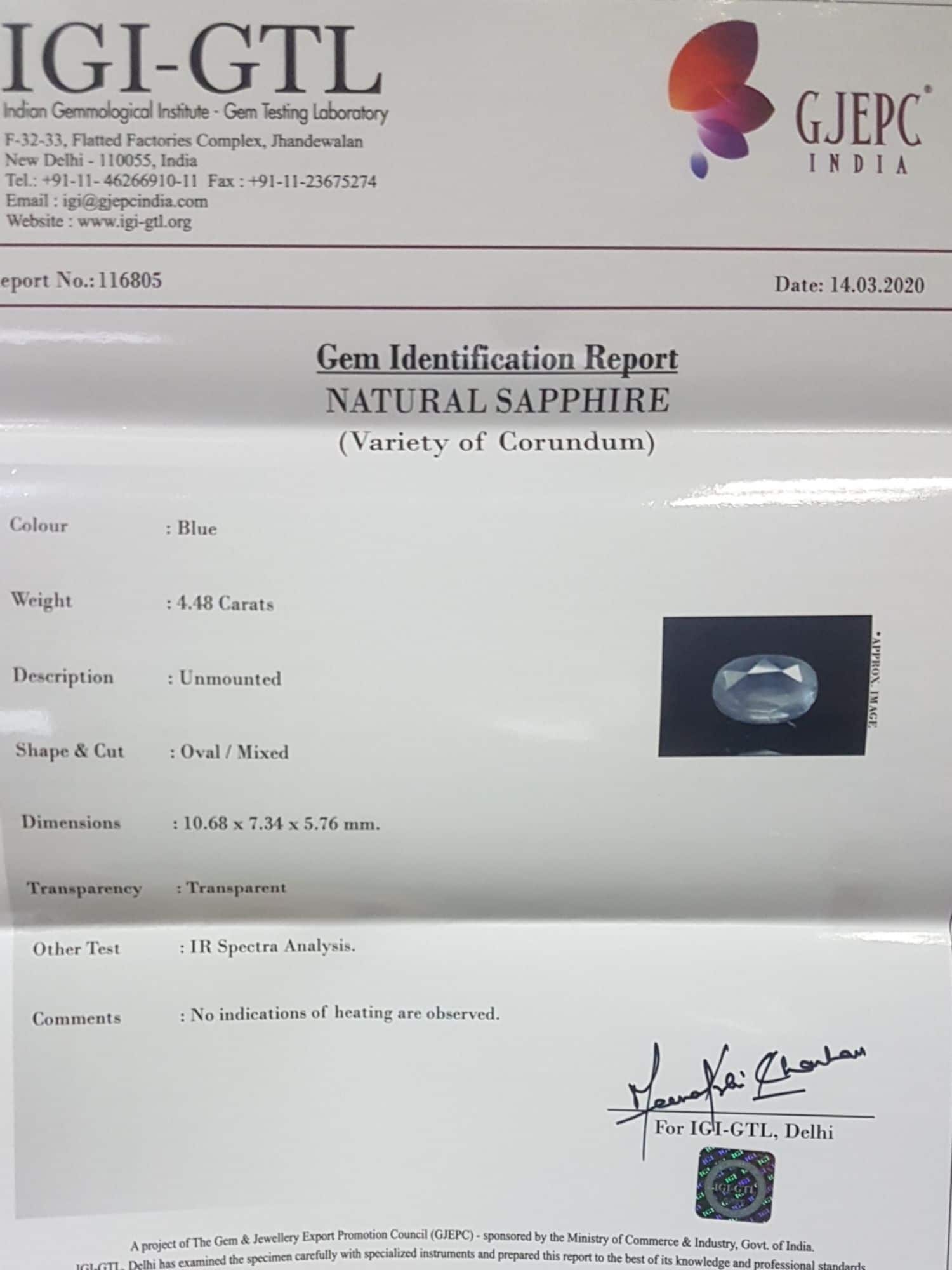 BSP5391 4 Blue Sapphire 4.48 Ct.