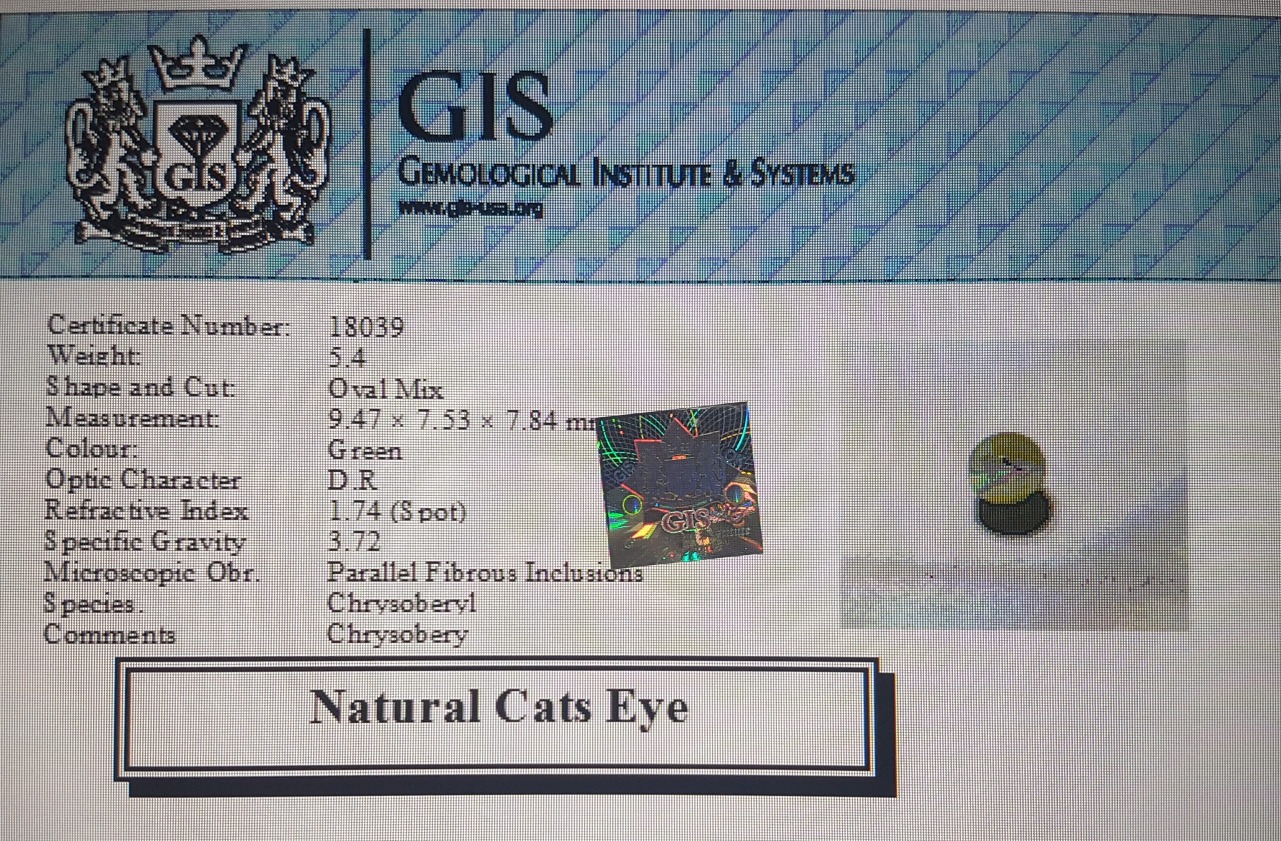 Cat's eye 5.40 Ct. (Kanak Khet)