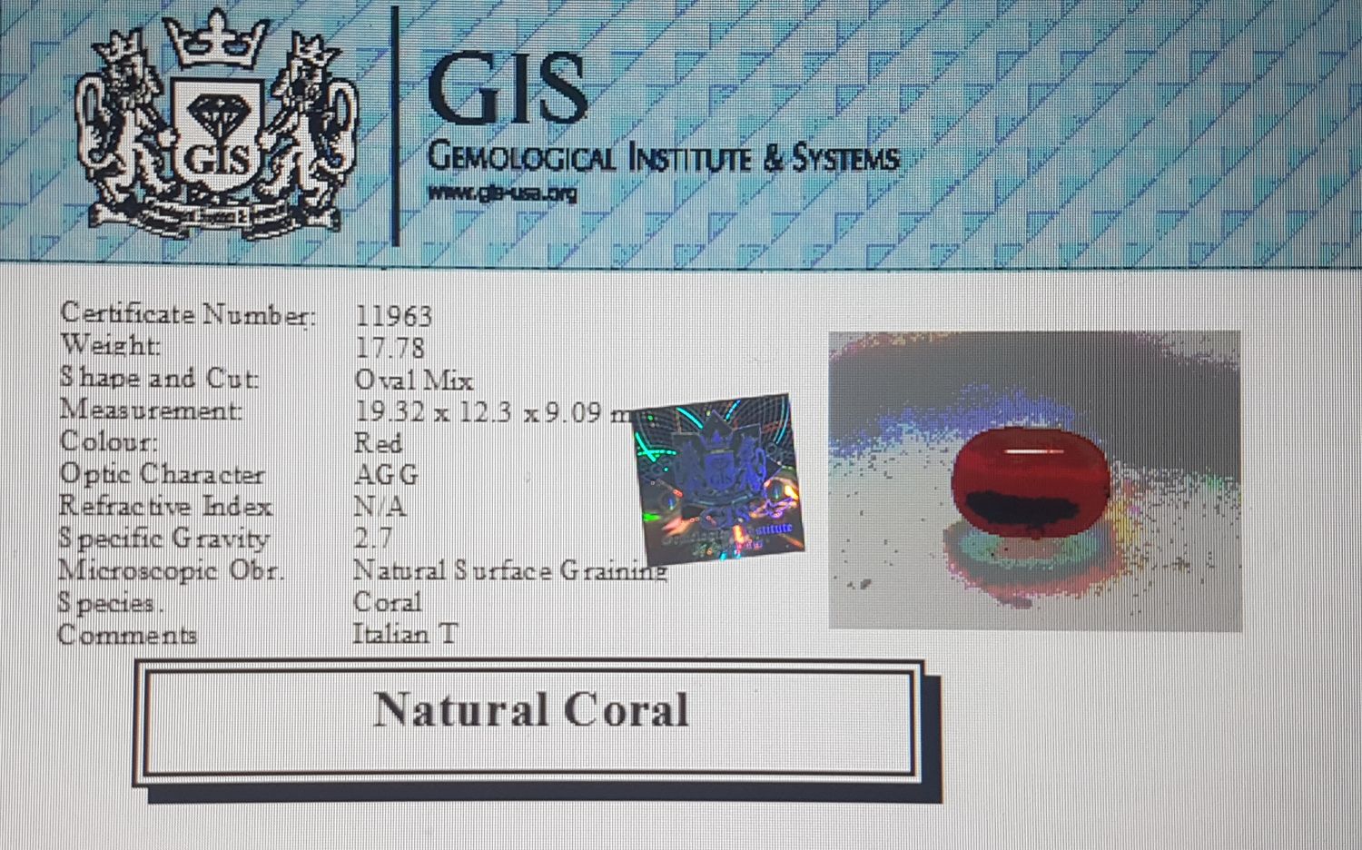 Coral 17.78 Ct.