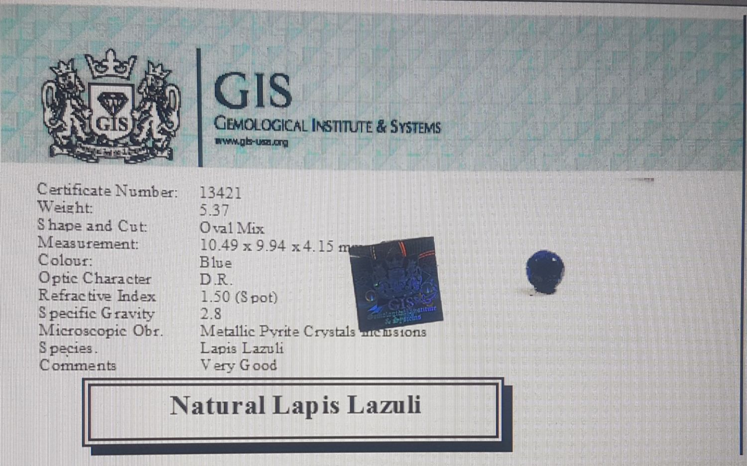 Lapis Lazuli 5.37 Ct.