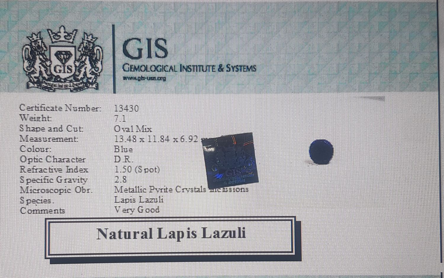 Lapis Lazuli 7.1 Ct.