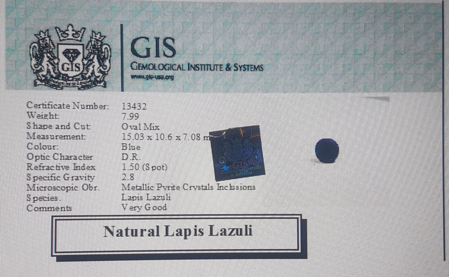 Lapis Lazuli 7.99 Ct.