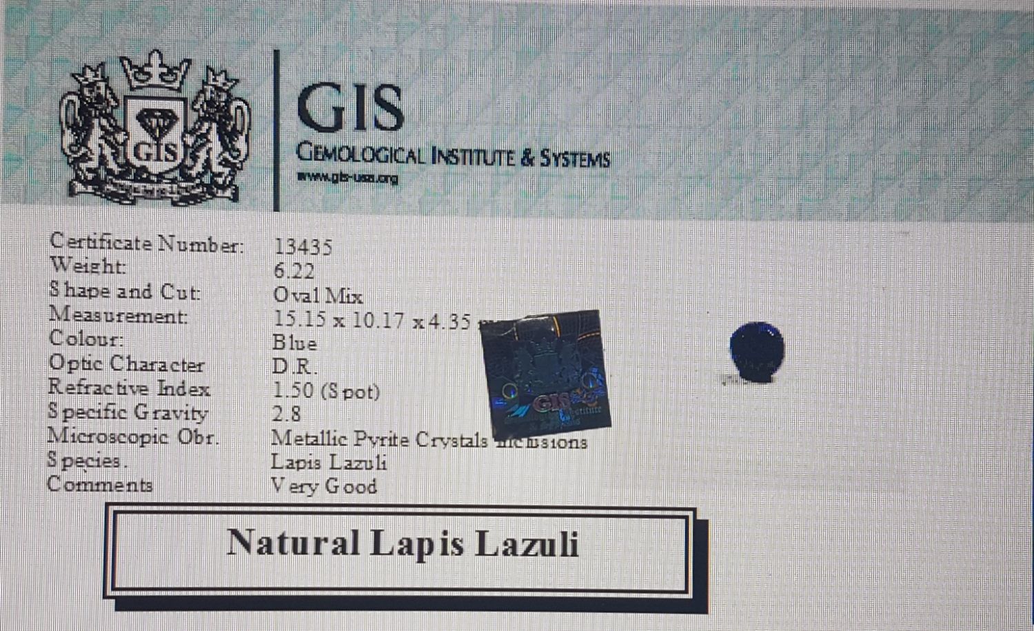 Lapis Lazuli 6.22 Ct.