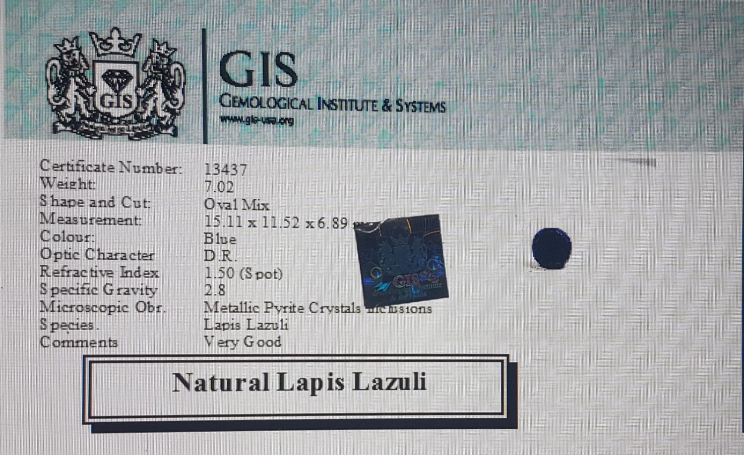 Lapis Lazuli 7.02 Ct.