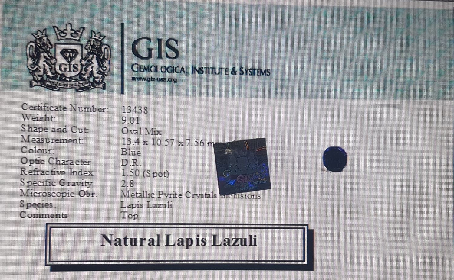 Lapis Lazuli 9.01 Ct.