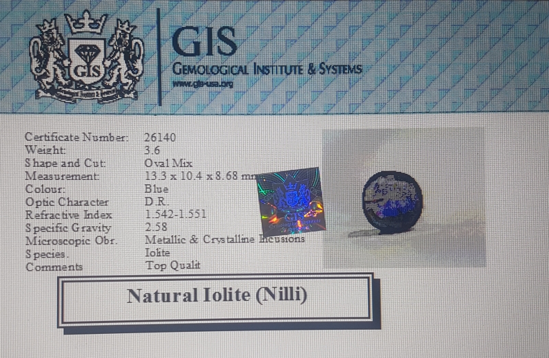 Iolite (Nilli) 3.6 Ct.