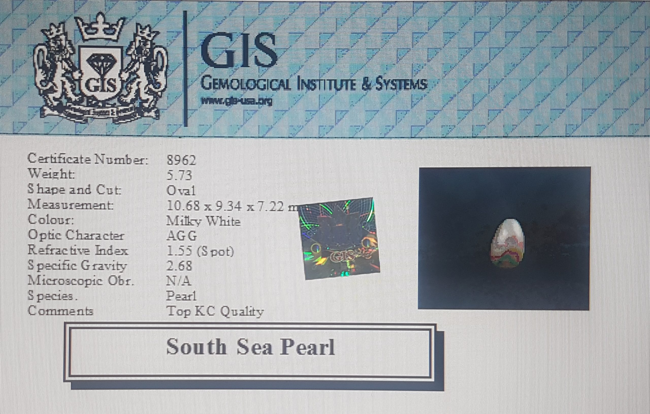 Pearl (South Sea)5.73 Ct.