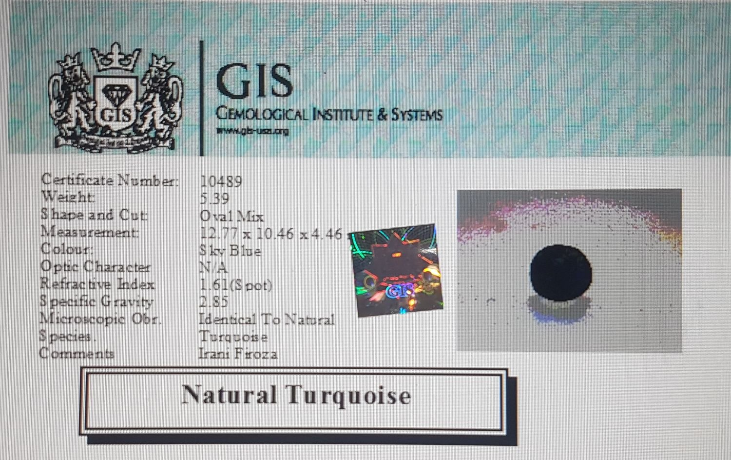 TUR552 4 1 Turquoise (Irani) 5.39 Ct.