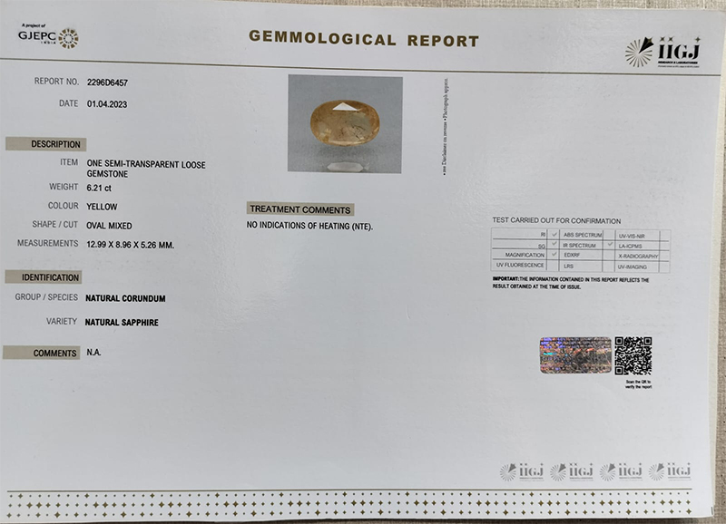 YELLOW SAPPHIRE 6.21 Ct. 5 YSP9572 4 YELLOW SAPPHIRE 6.21 Ct.