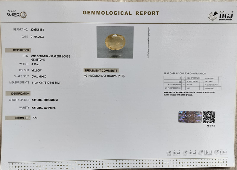 YELLOW SAPPHIRE 4.4 Ct. 5 YSP9583 4 YELLOW SAPPHIRE 4.4 Ct.