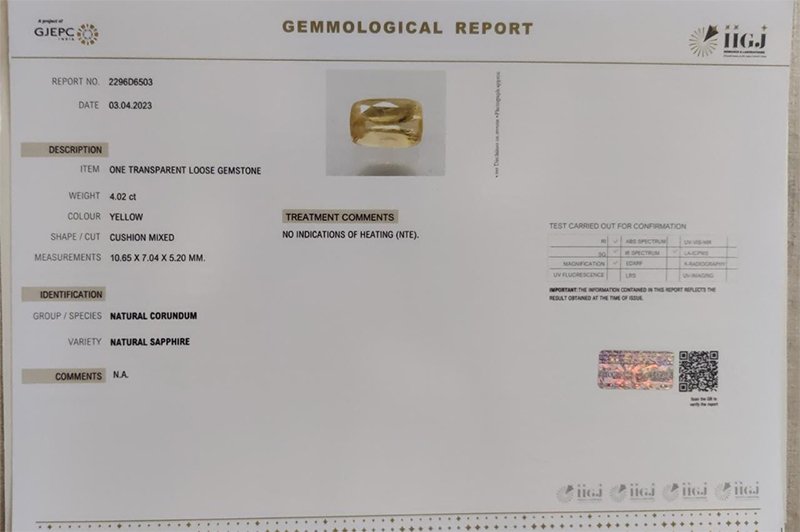 YSP9618 4 YELLOW SAPPHIRE 4.02 Ct.