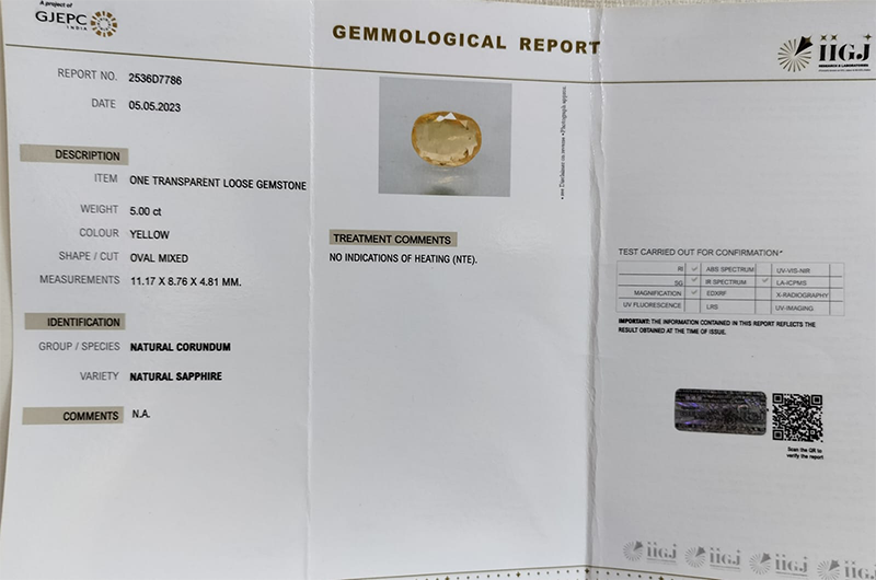 YSP10073 4 YELLOW SAPPHIRE 5 Ct.
