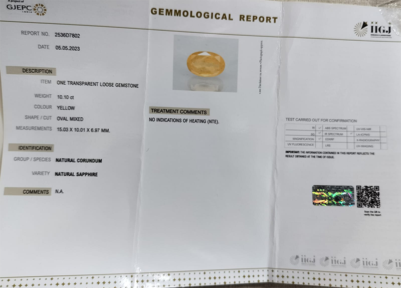 YSP10089 4 YELLOW SAPPHIRE 10.1 Ct.