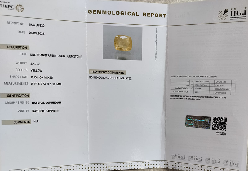 YSP10119 4 YELLOW SAPPHIRE 3.43 Ct.