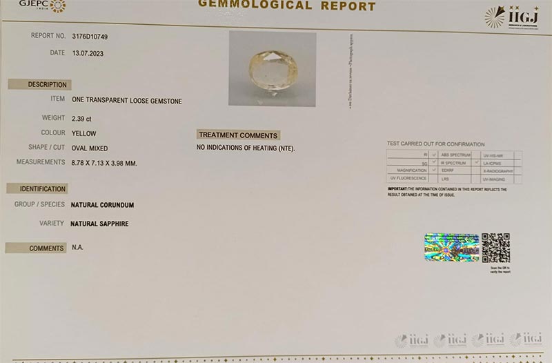 YSP10437 4 YELLOW SAPPHIRE 2.39 Ct.