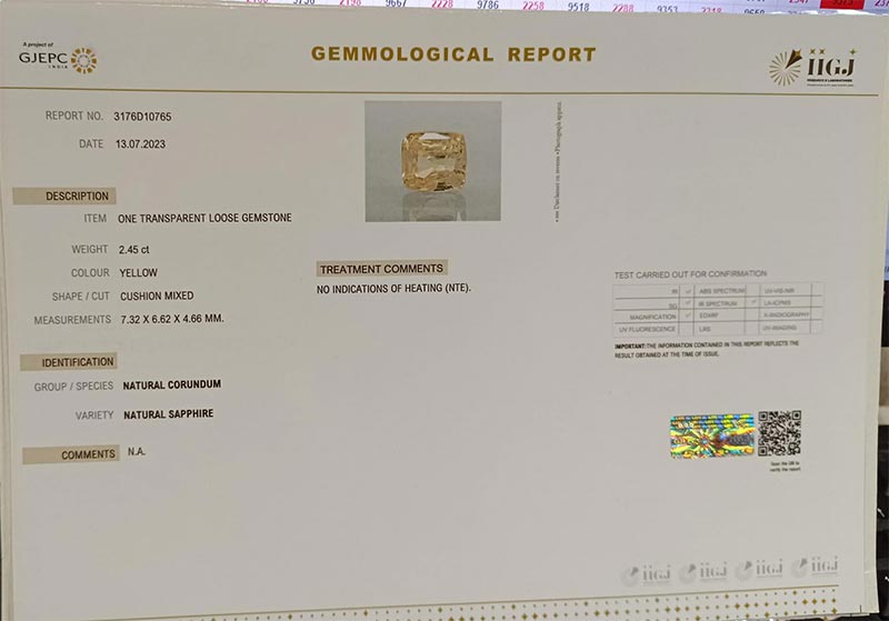 YSP10452 4 YELLOW SAPPHIRE 2.45 Ct.