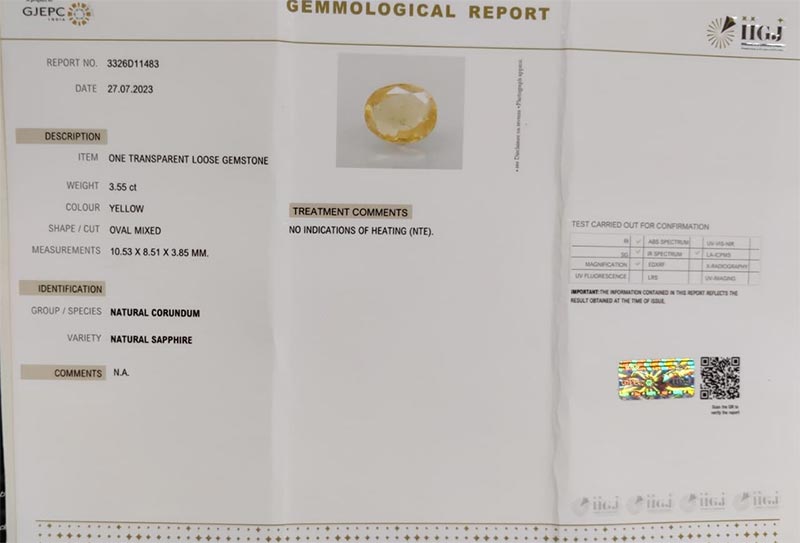 YELLOW SAPPHIRE 3.55 Ct. 5 YSP10667 4 YELLOW SAPPHIRE 3.55 Ct.