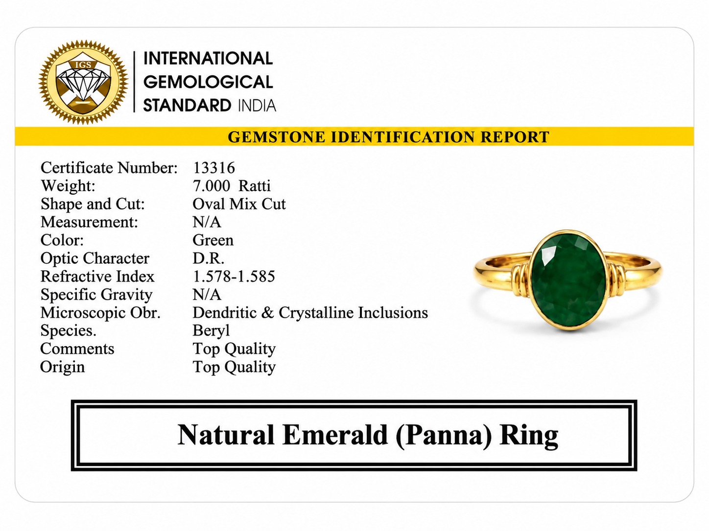 Emerald Ring Rs. 3890/- (Panna 7+Ratti) Emerald Ring Rs. 3890/- (Panna 7+Ratti)