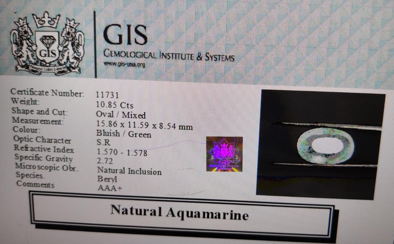 AQUAMARINE 10.85 Ct.