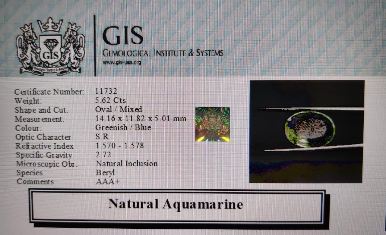 AQUAMARINE 5.62 Ct.