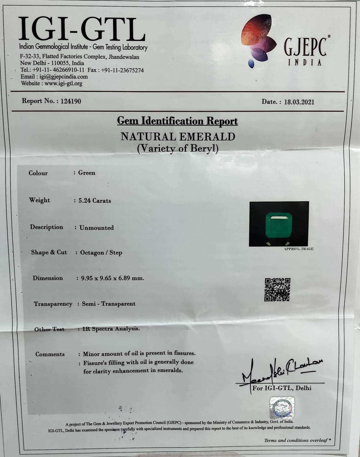 EMRD17838 4 EMERALD 5.24 Ct.