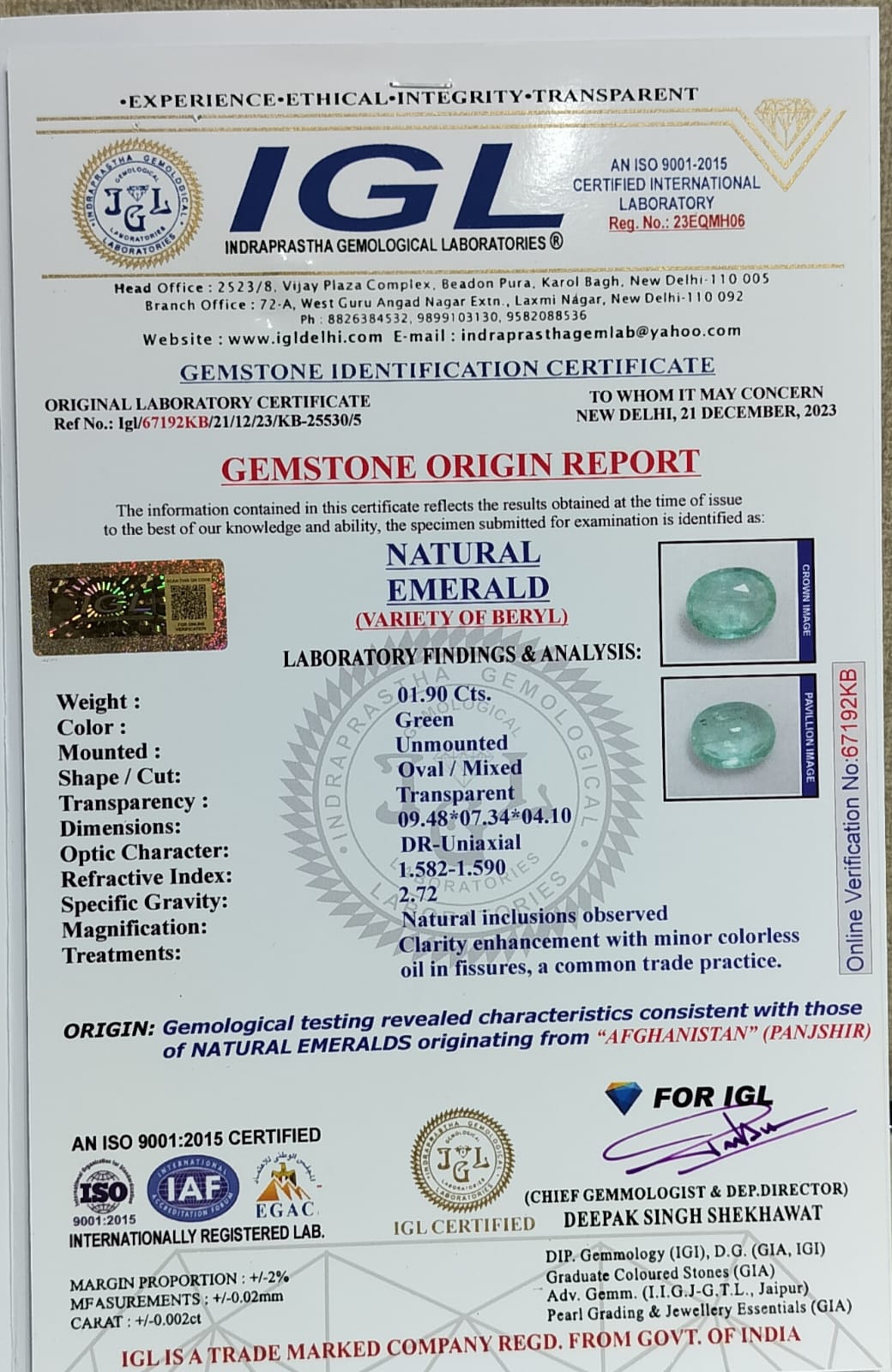 EMERALD 1.9 Ct. 5 EMRD17844 4 1 EMERALD 1.9 Ct.