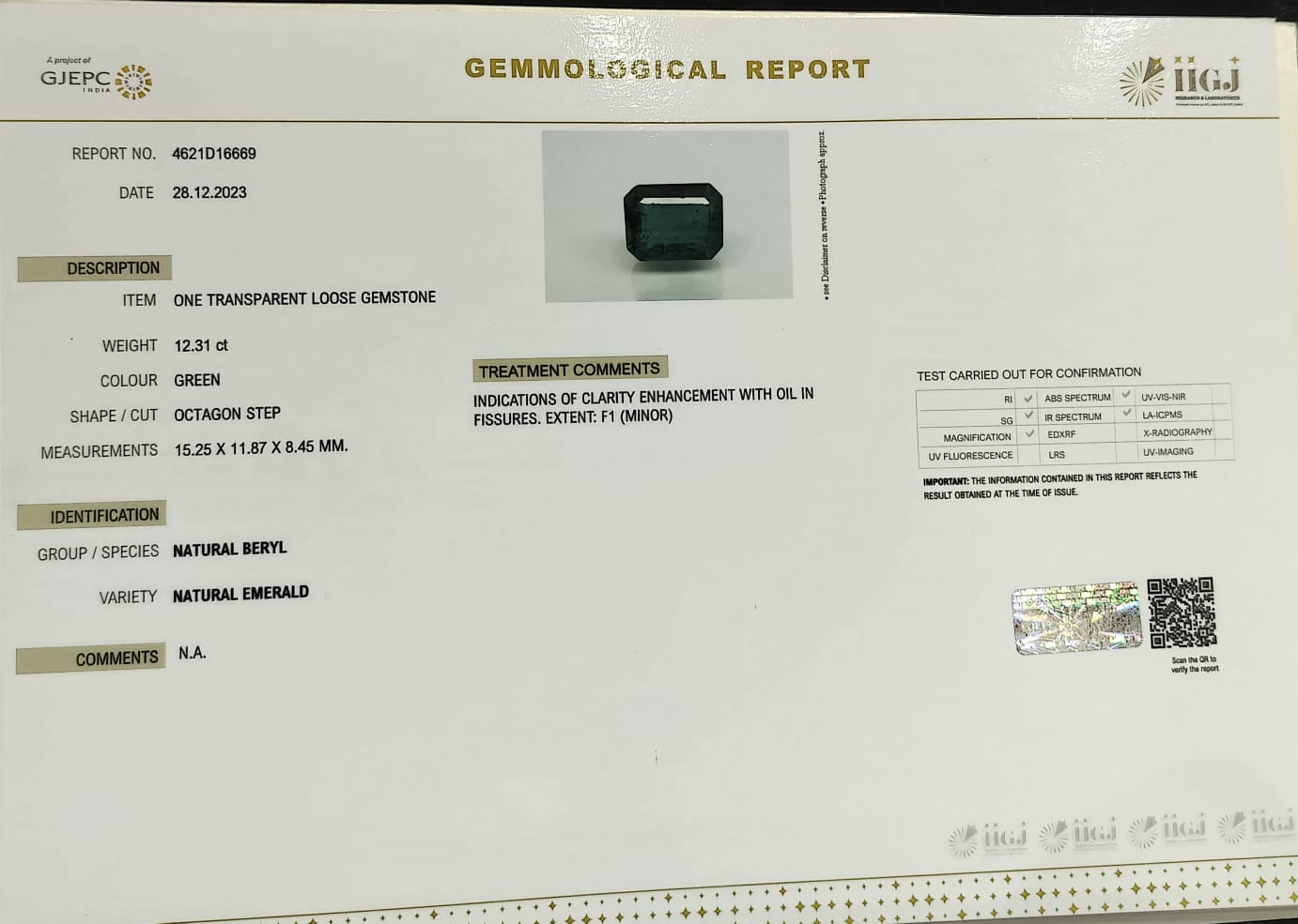 EMRD17856 4 1 EMERALD 12.31 Ct.