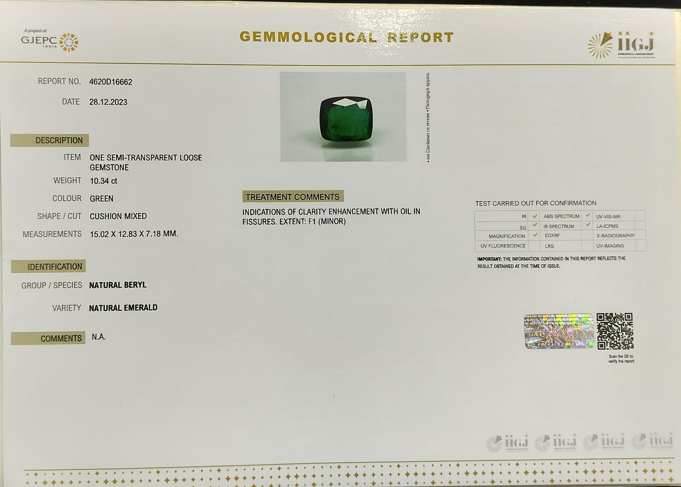 EMERALD 10.34 Ct. 5 EMRD17858 4 1 EMERALD 10.34 Ct.