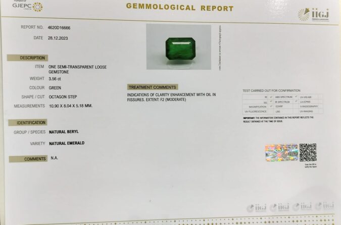EMERALD 3.56 Ct. EMERALD 3.56 Ct.