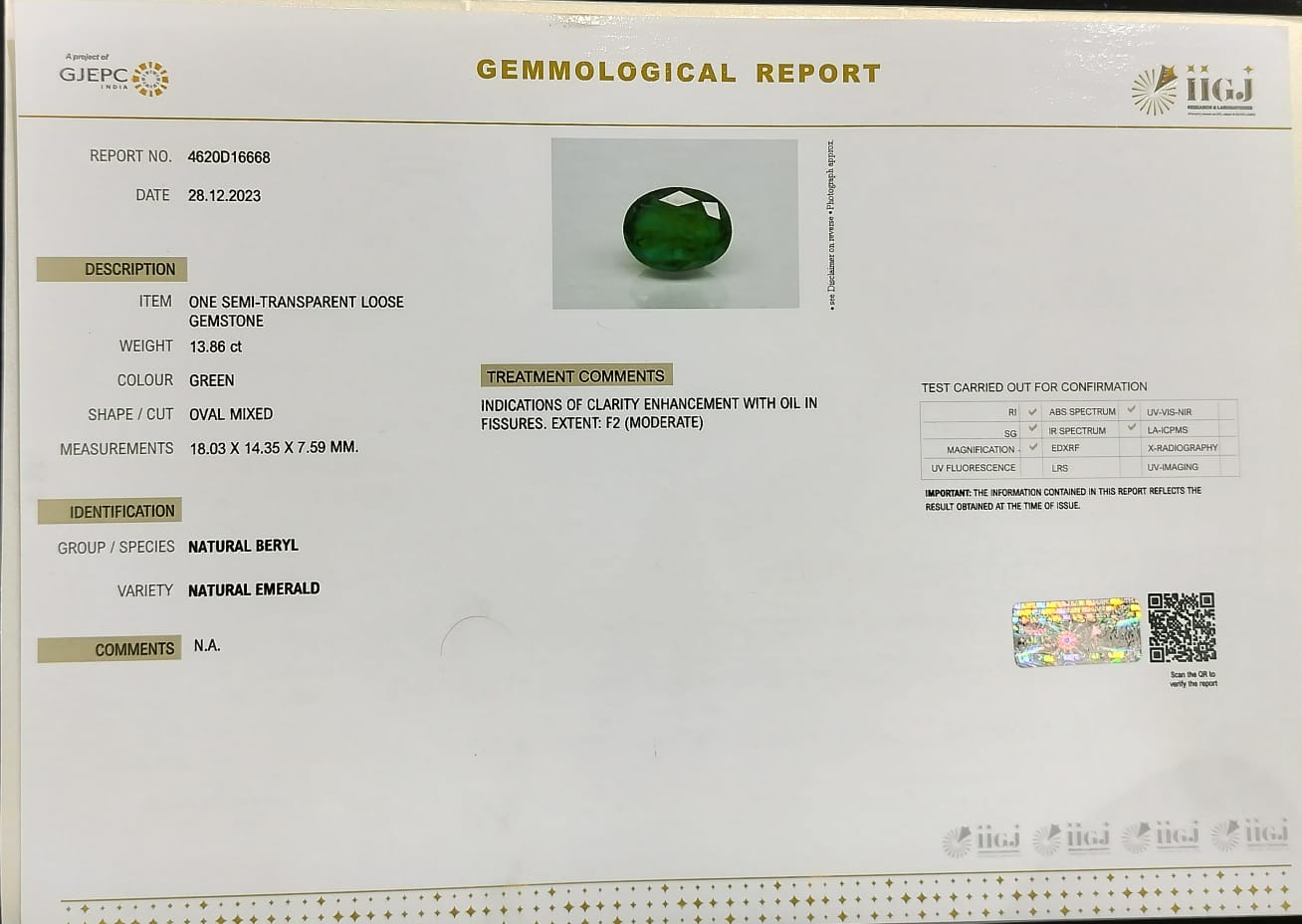 EMERALD 13.86 Ct. 5 EMRD17864 4 1 EMERALD 13.86 Ct.