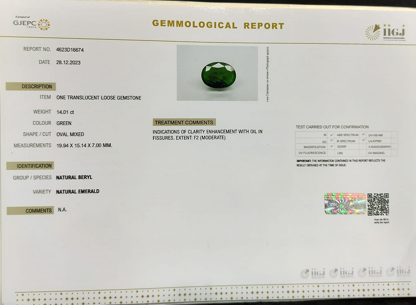 EMERALD 14.01 Ct.