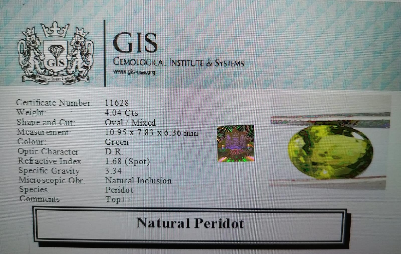 PERIDOT 4.04 Ct.