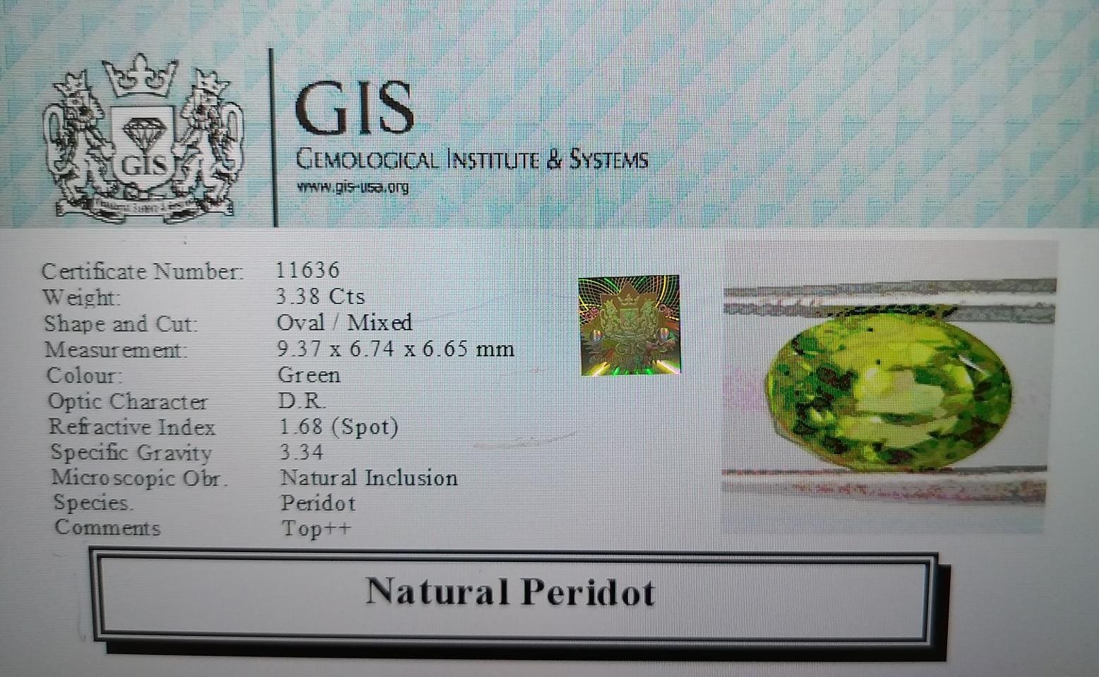 NPD629 4 PERIDOT 3.38 Ct.