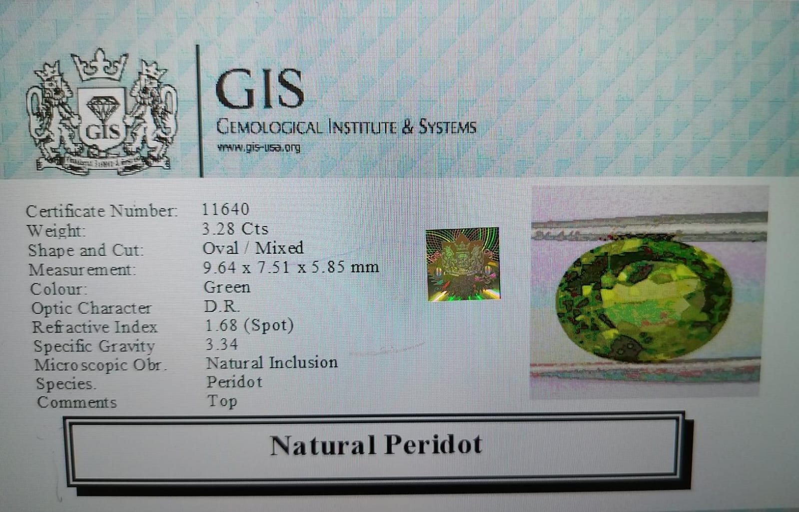 NPD633 4 PERIDOT 3.28 Ct.