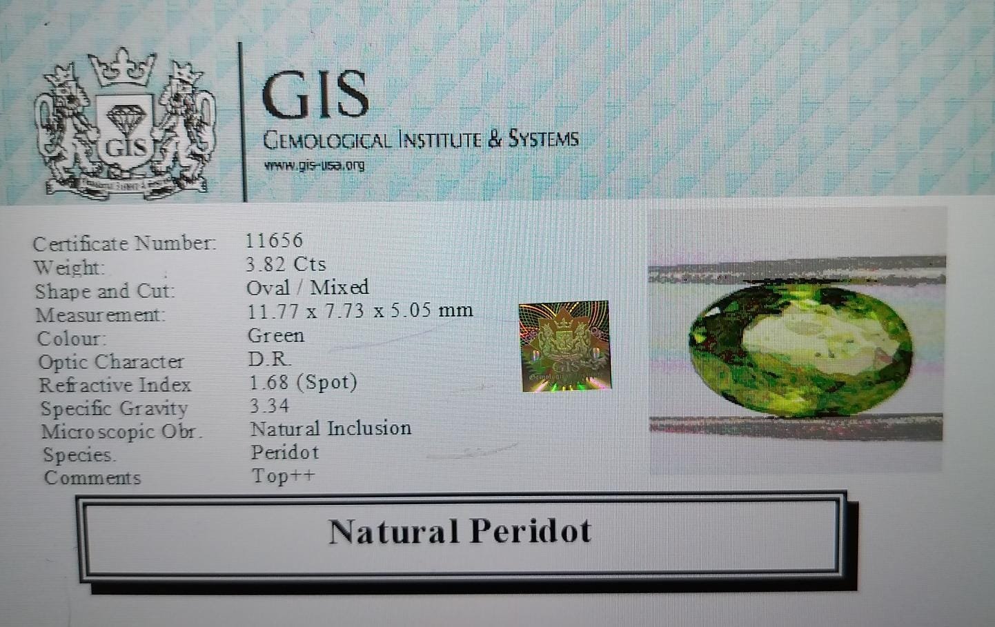 NPD649 4 PERIDOT 3.82 Ct.