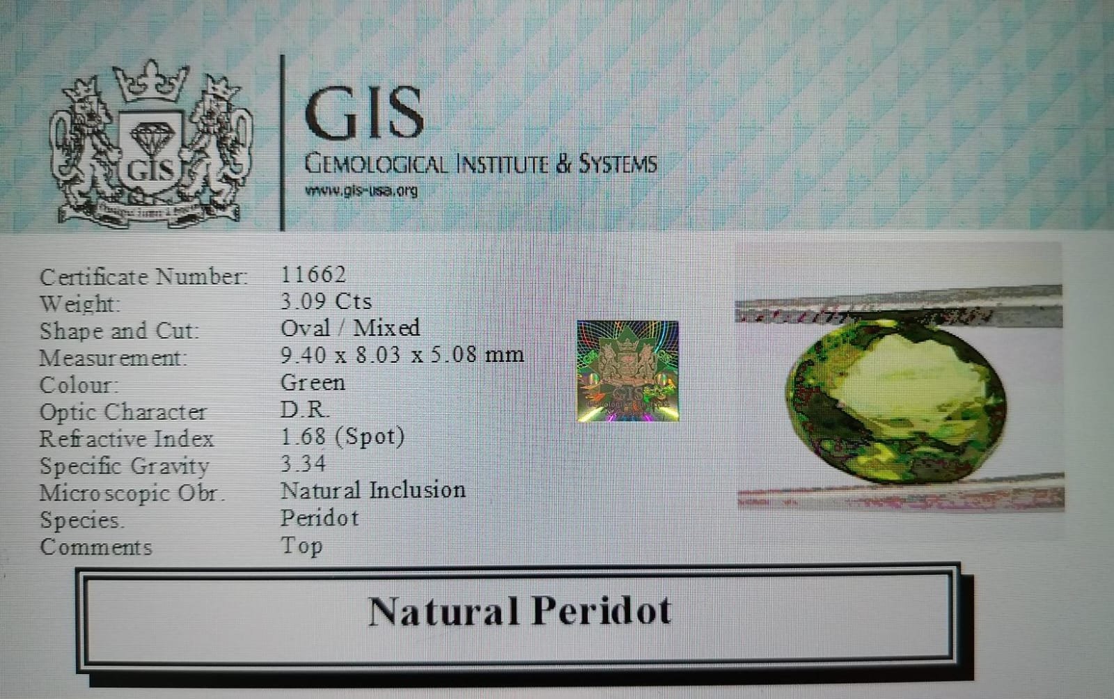 NPD655 4 PERIDOT 3.09 Ct.