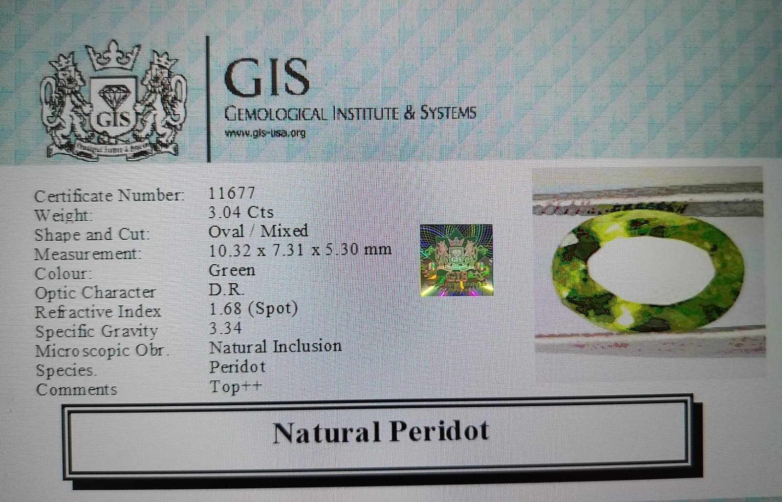 NPD670 4 PERIDOT 3.04 Ct.