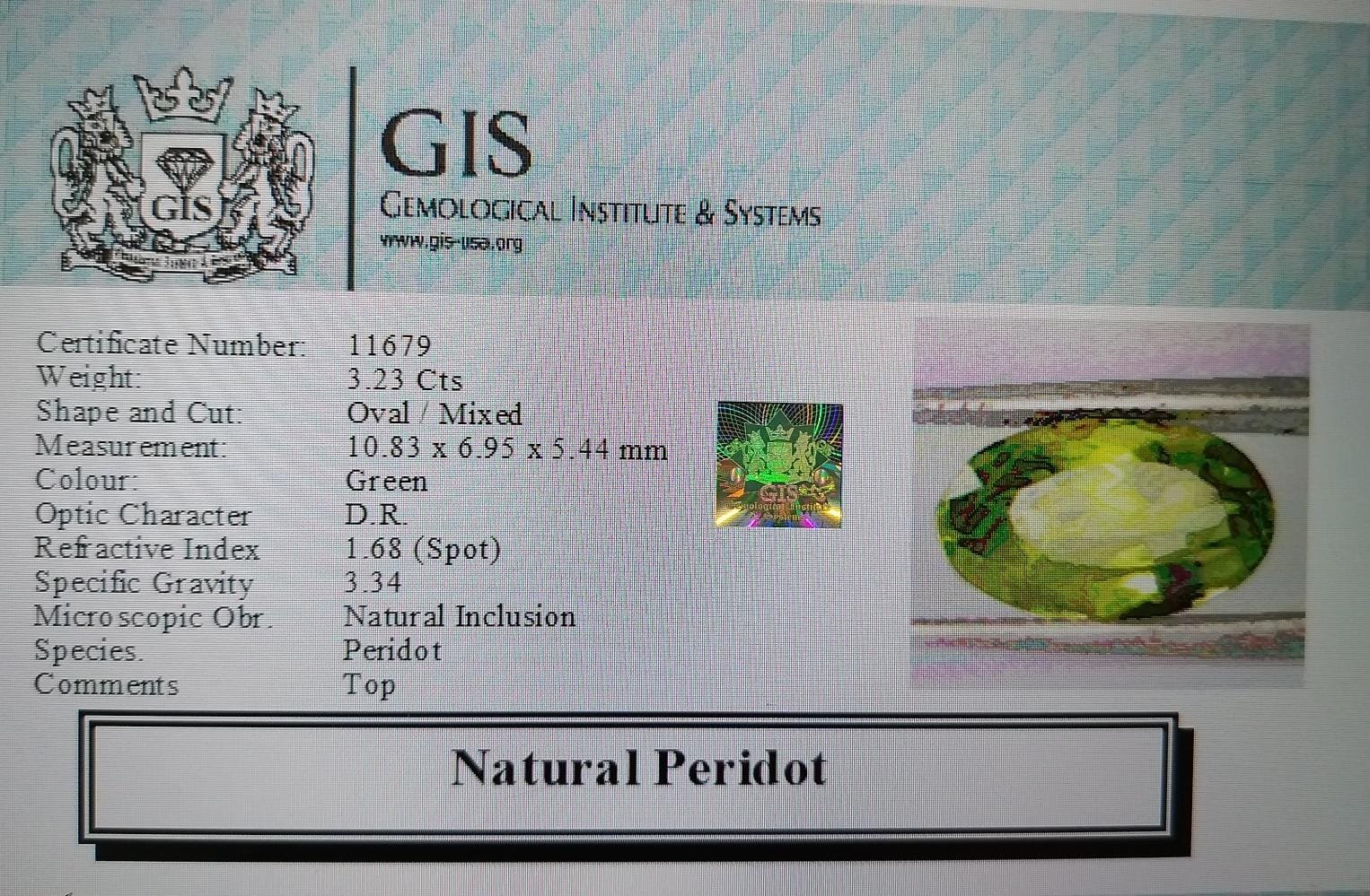 NPD672 4 PERIDOT 3.23 Ct.