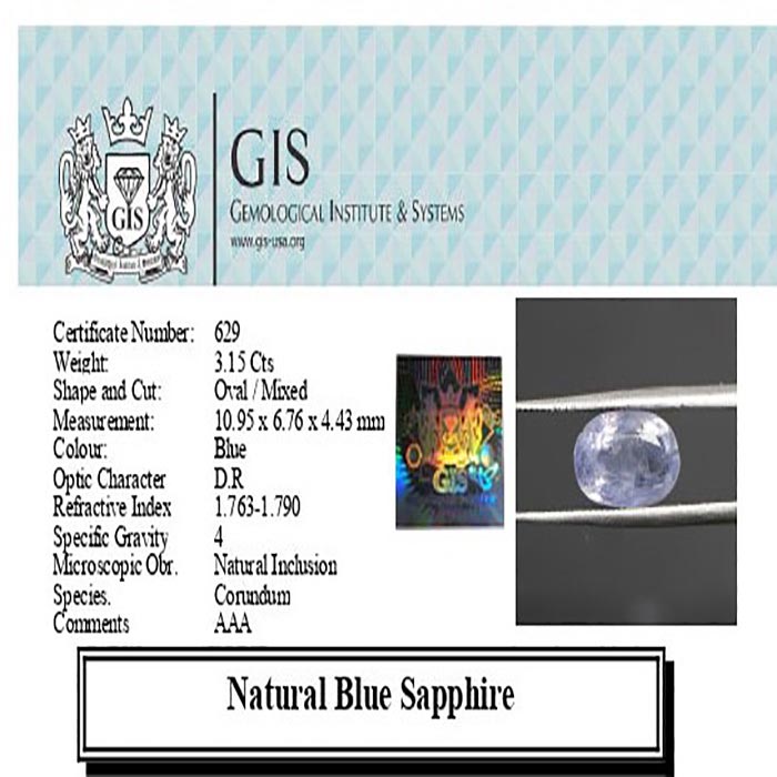 Blue Sapphire 3.15 Ct.