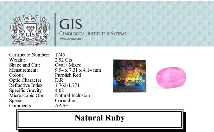 RUBY 2.92 Ct.